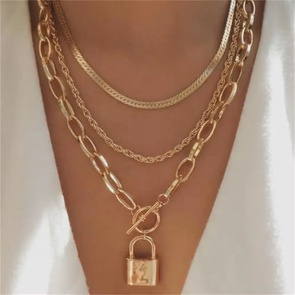 Vintage Punk Gold-plate Thick Chain Head Portrait Coin Pendant Necklace For Women