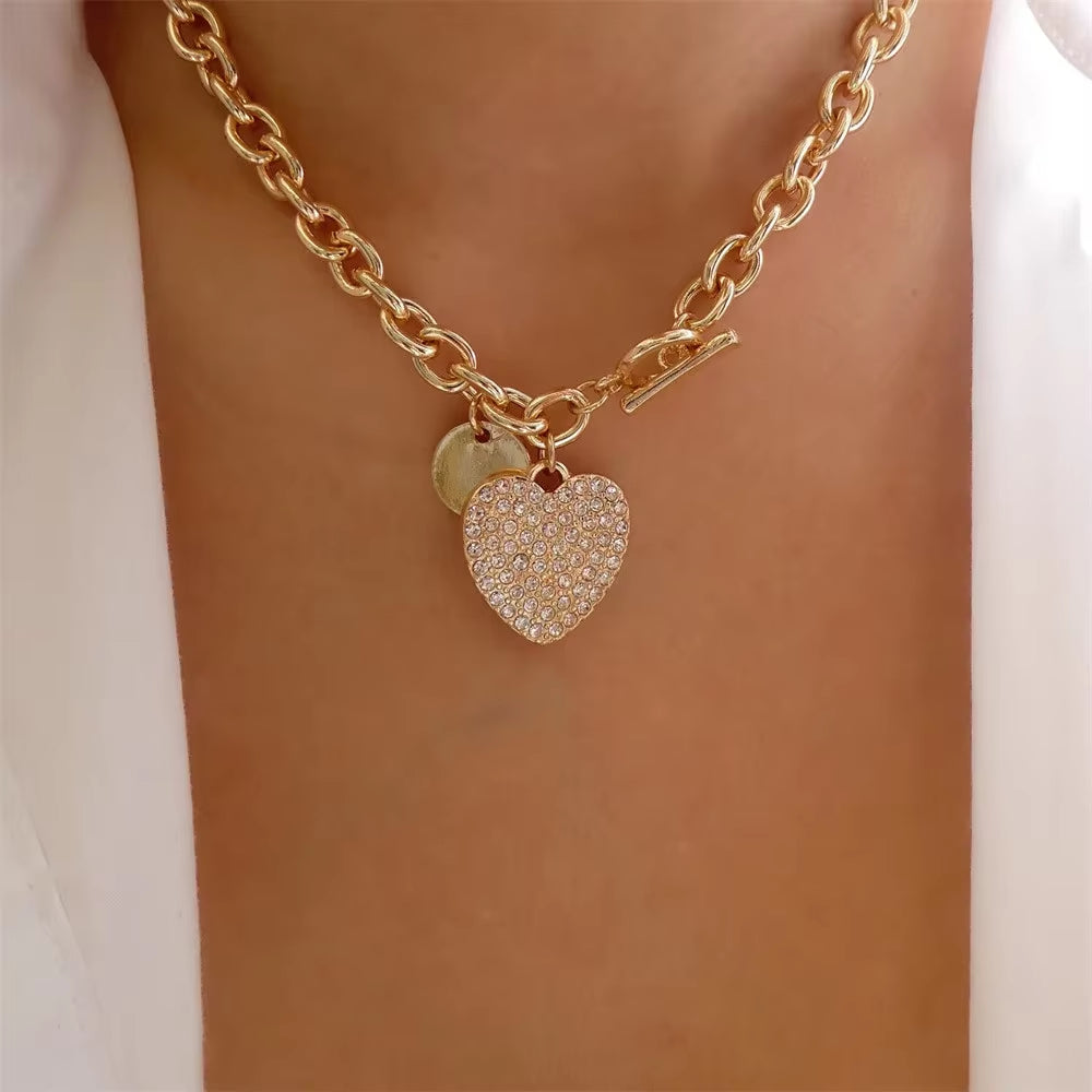 Vintage Punk Gold-plate Thick Chain Head Portrait Coin Pendant Necklace For Women