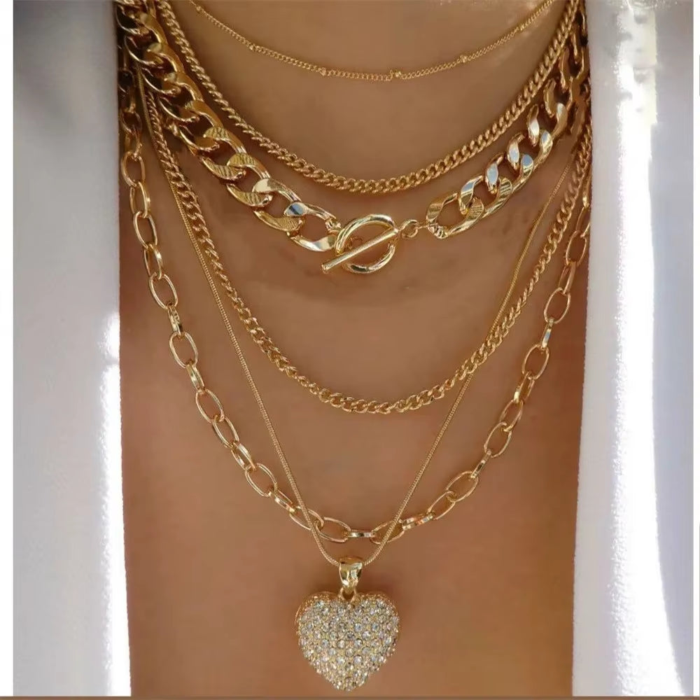 Vintage Punk Gold-plate Thick Chain Head Portrait Coin Pendant Necklace For Women